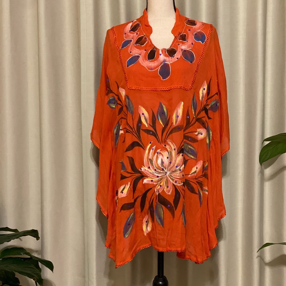Embroidered Orange Blouse